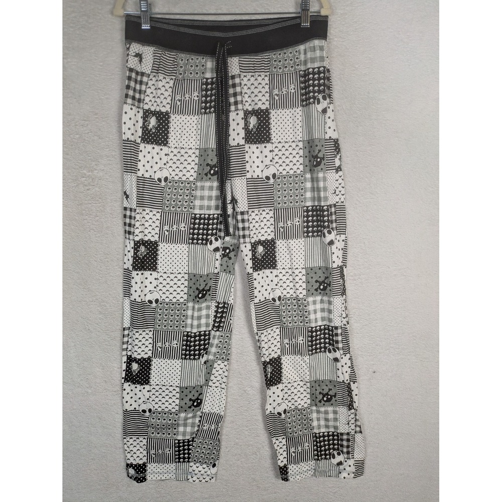 Disney Pajama Pants Women's Medium Black White Jack Skellington Patchwork Goth
